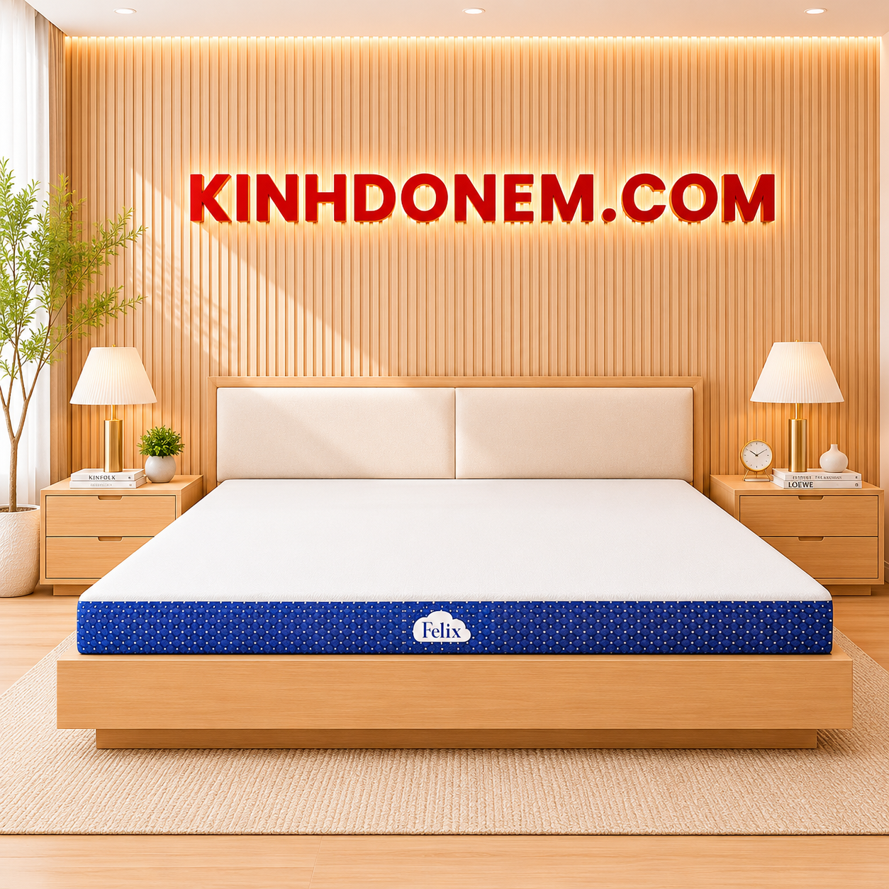 Nệm-Felix-100-cao-su-tự-nhiên Nệm cao su thiên nhiên 100% Felix đàn hồi êm ái thoáng khí cao cấp cho phòng ngủ hiện đại